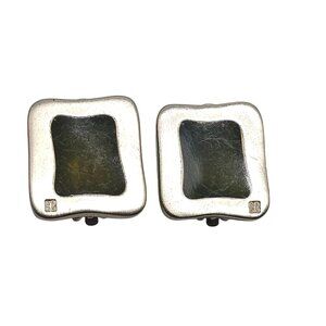 Vintage Givenchy Silver Green Enamel Clip On Earrings Designer 1980s